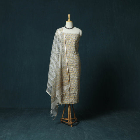 Hand block print sanganeri cotton 3pc unstitched dress