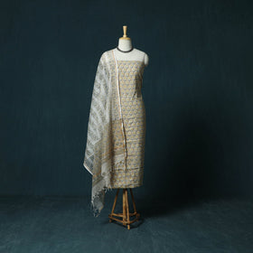 Hand block print sanganeri cotton 3pc unstitched dress