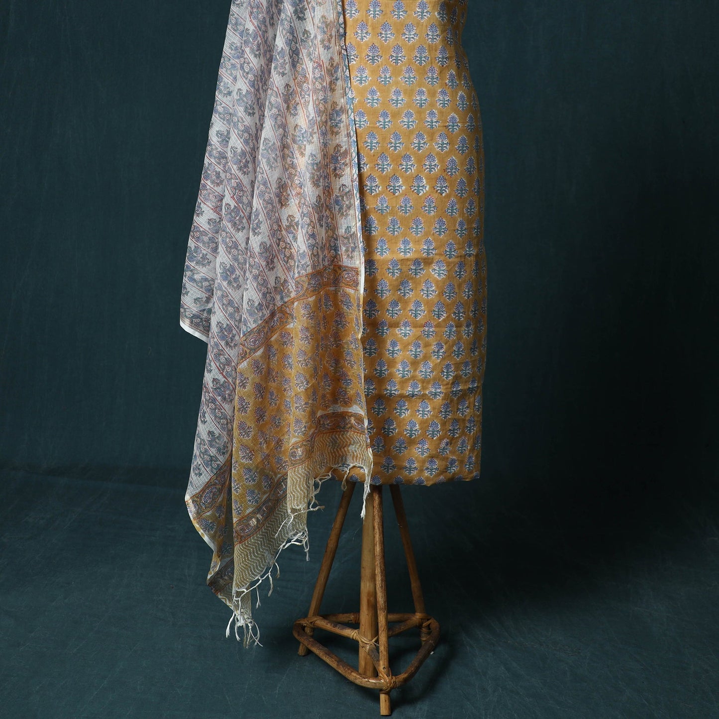 Hand block print sanganeri cotton 3pc unstitched dress