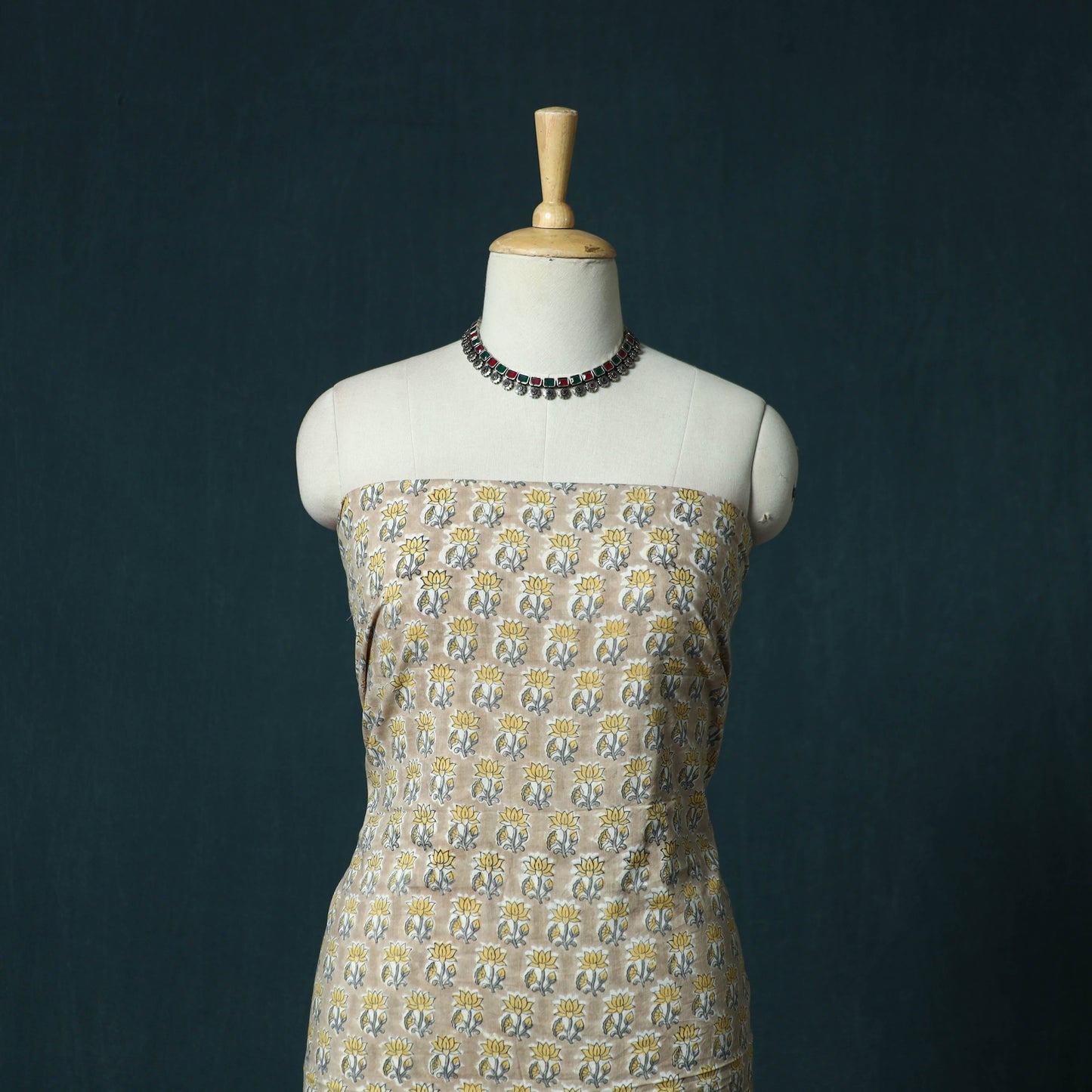 Hand block print sanganeri cotton 3pc unstitched dress
