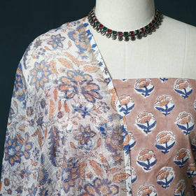 Hand block print sanganeri cotton 3pc unstitched dress