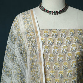Hand block print sanganeri cotton 3pc unstitched dress