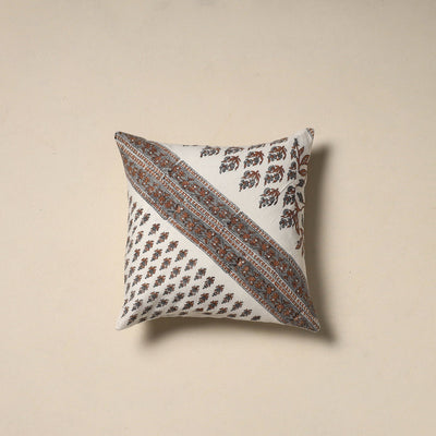 Hand sanganeri floral cushion cover 03 - handcrafted