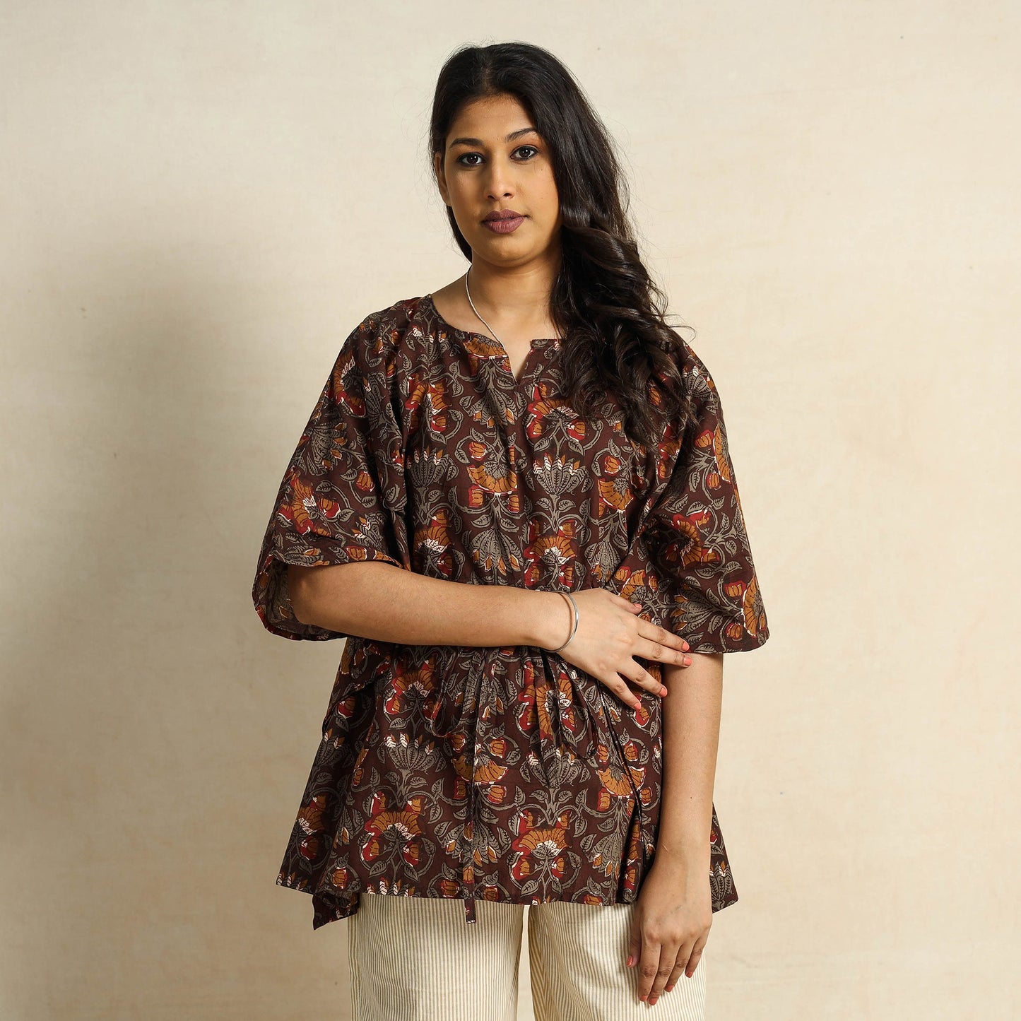  Hand Block Printed Cotton Kaftan & Pyjama Night Suit Set 