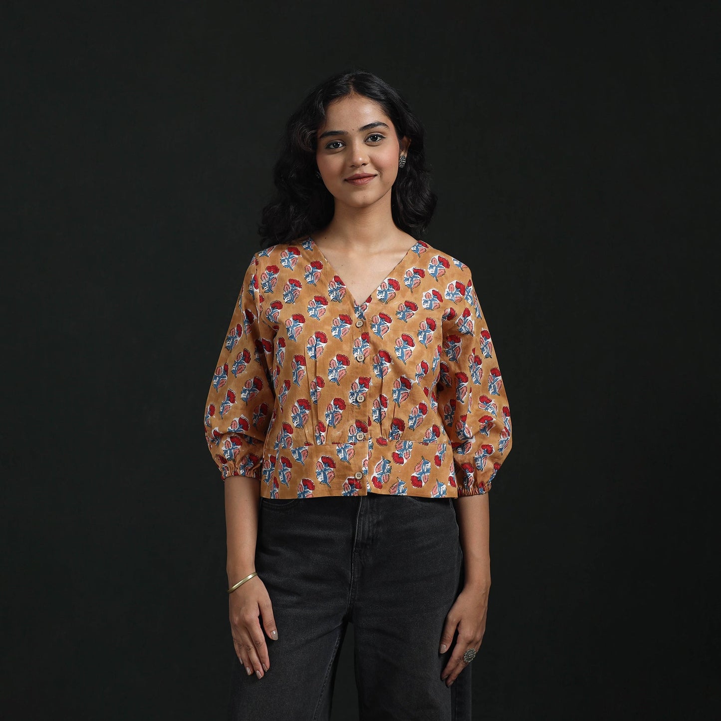 Hand block sanganeri print cotton floral crop top 03