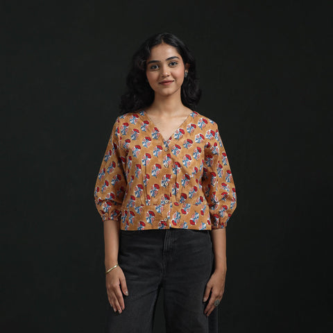 Hand block sanganeri print cotton floral crop top 03