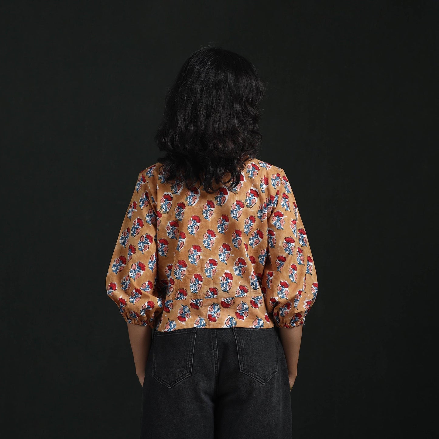 Hand block sanganeri print cotton floral crop top 03