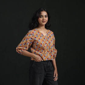 Hand block sanganeri print cotton floral crop top 03