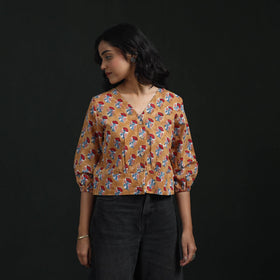 Hand block sanganeri print cotton floral crop top 03