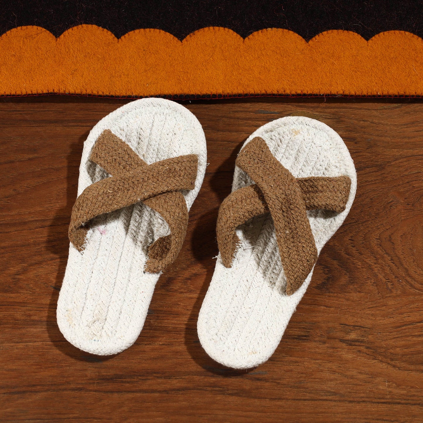 Brown Hand Braided Cotton Stitched Home Slipper