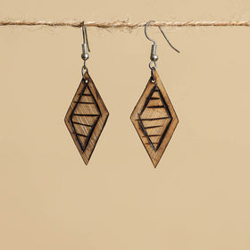Brown - hand carved bamboo wooden earrings 02 - handcrafted