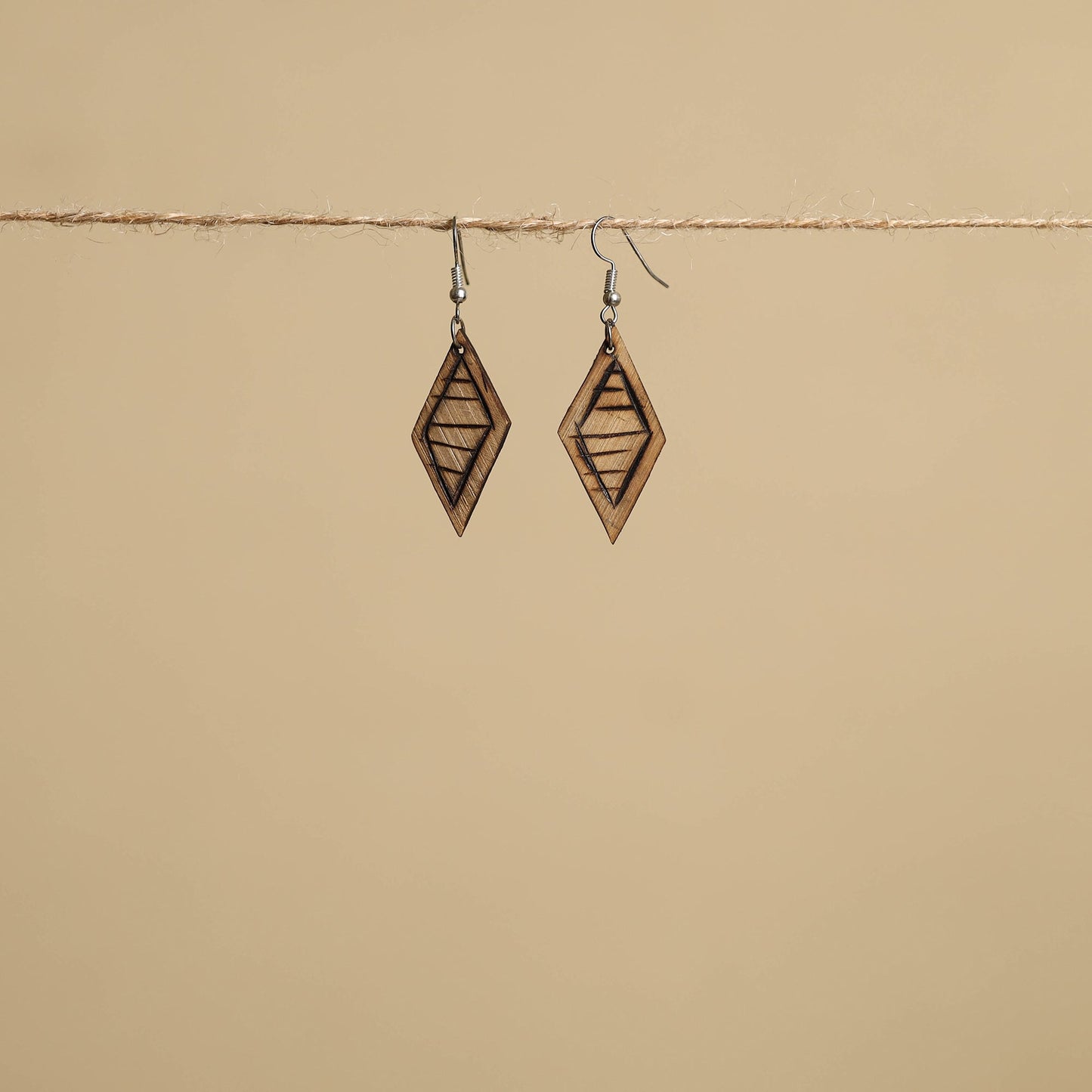 Brown - hand carved bamboo wooden earrings 02 - handcrafted