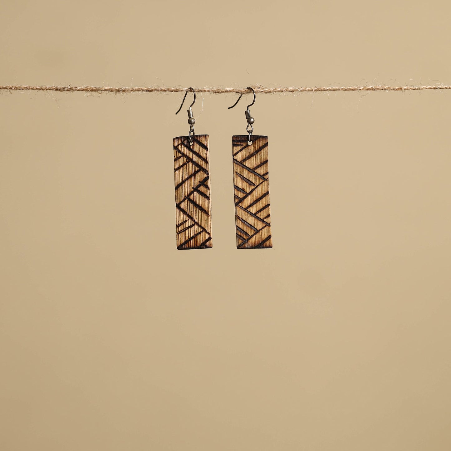 Brown - hand carved bamboo wooden earrings 07 - handcrafted