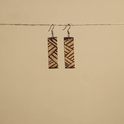 Brown - hand carved bamboo wooden earrings 07 - handcrafted