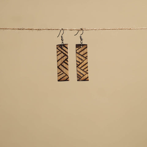 Brown - hand carved bamboo wooden earrings 07 - handcrafted