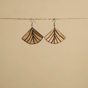 Brown - hand carved bamboo wooden earrings 08 - handcrafted