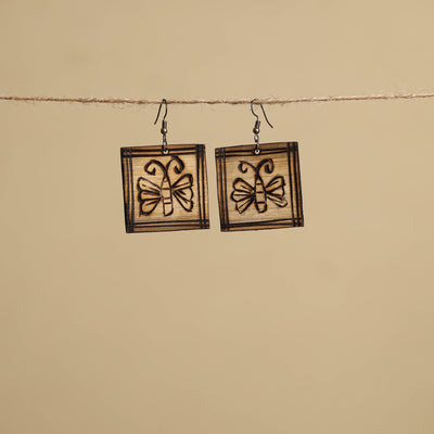 Brown - hand carved bamboo wooden earrings 09 - handcrafted
