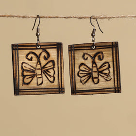 Brown - hand carved bamboo wooden earrings 09 - handcrafted