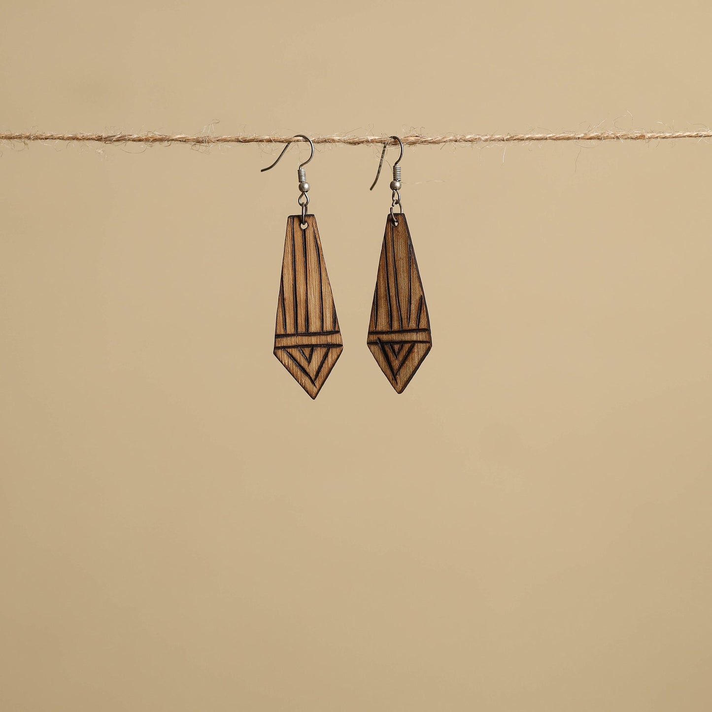 Brown Hand Carved Bamboo Wooden Earrings