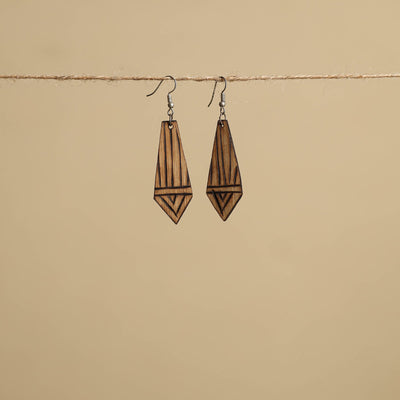 Brown Hand Carved Bamboo Wooden Earrings