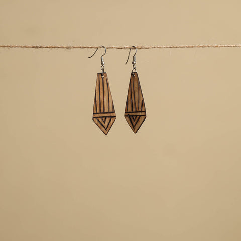 Brown Hand Carved Bamboo Wooden Earrings