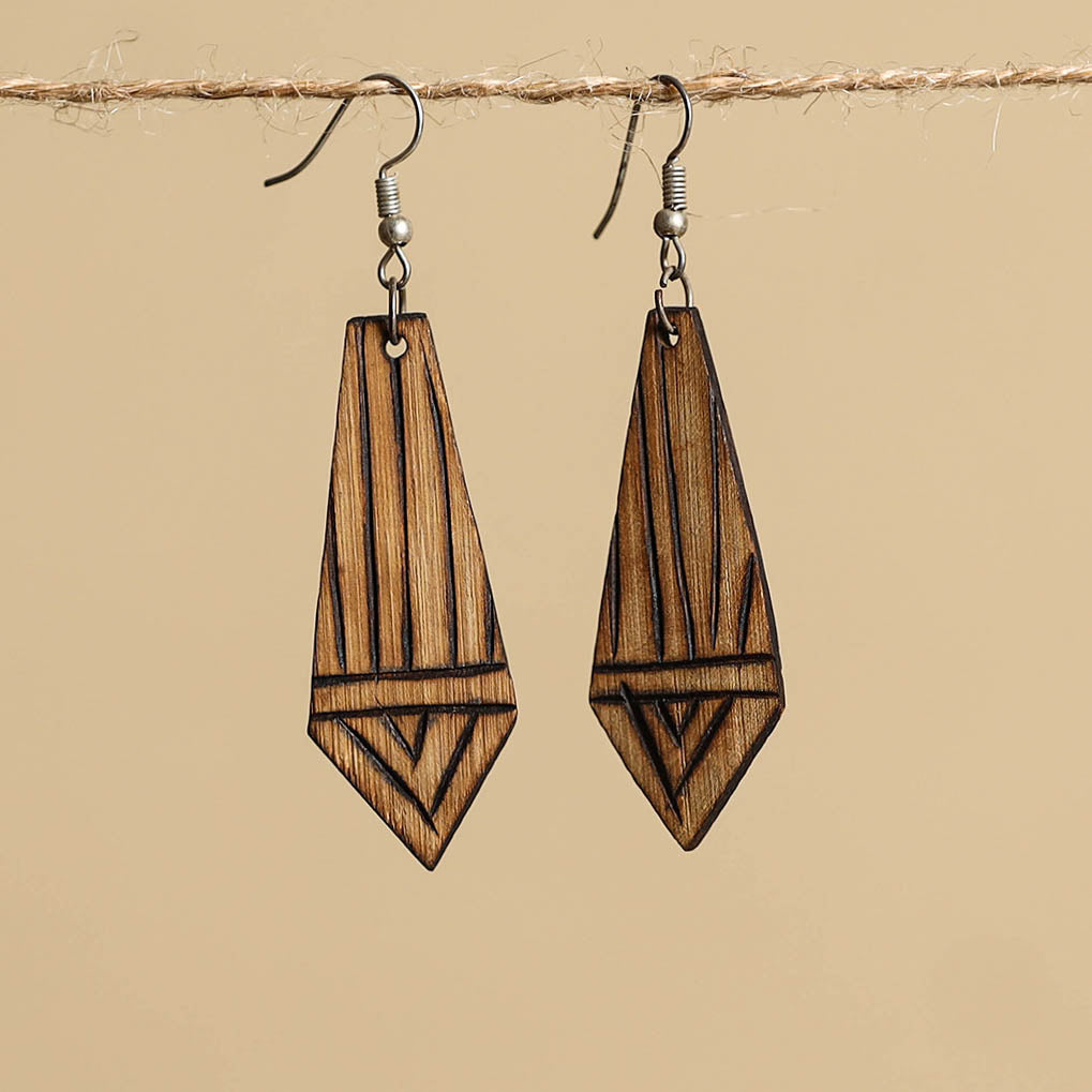 Brown Hand Carved Bamboo Wooden Earrings