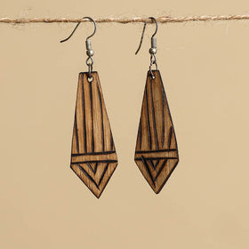 Brown Hand Carved Bamboo Wooden Earrings