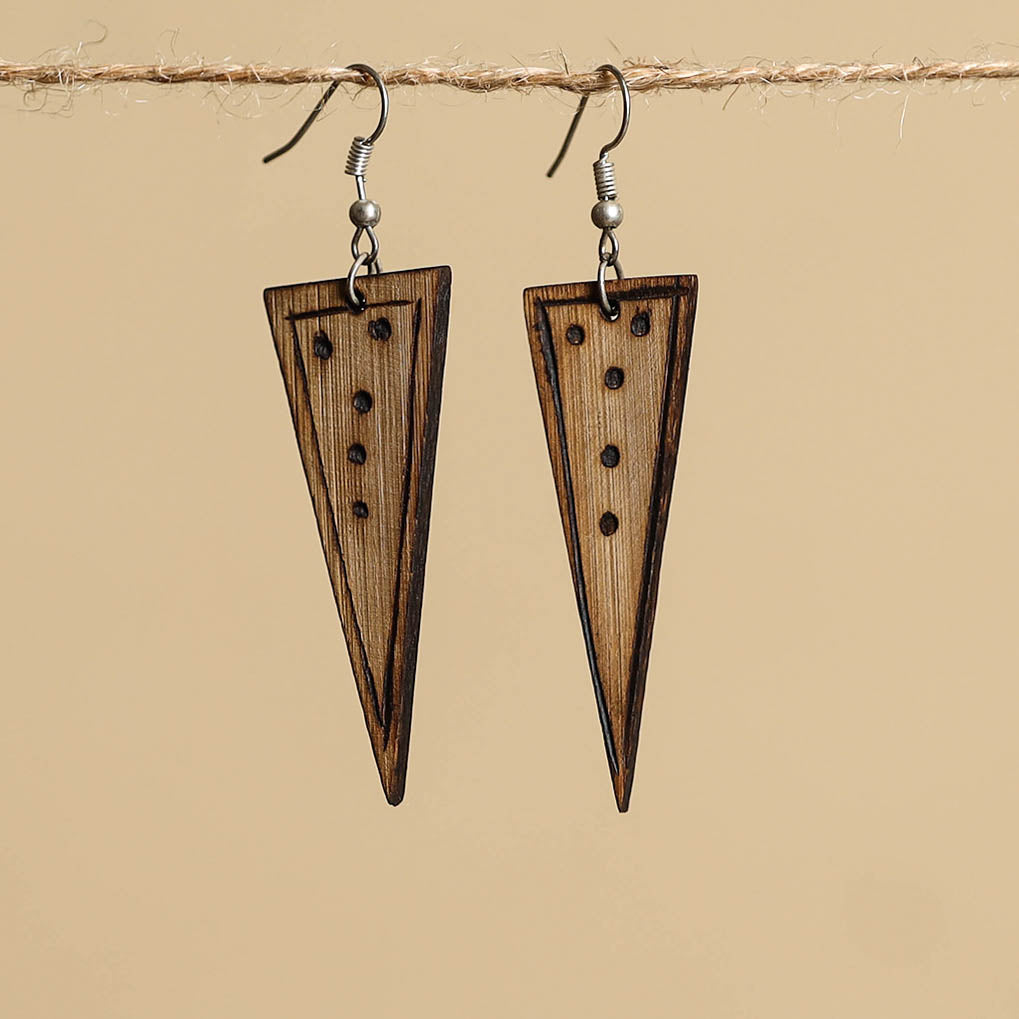 Brown - hand carved bamboo wooden earrings 11 - handcrafted
