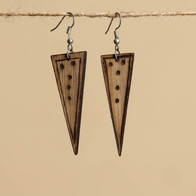 Brown - hand carved bamboo wooden earrings 11 - handcrafted