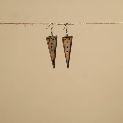 Brown - hand carved bamboo wooden earrings 11 - handcrafted