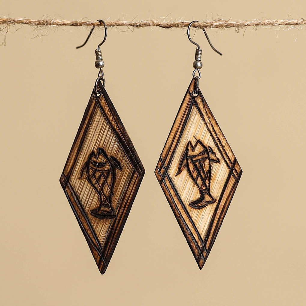 Hand Carved Bamboo Wooden Earrings