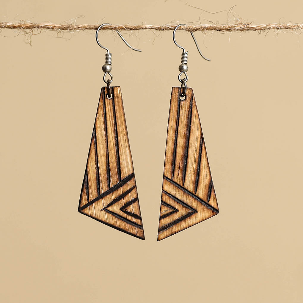 Hand Carved Bamboo Wooden Earrings
