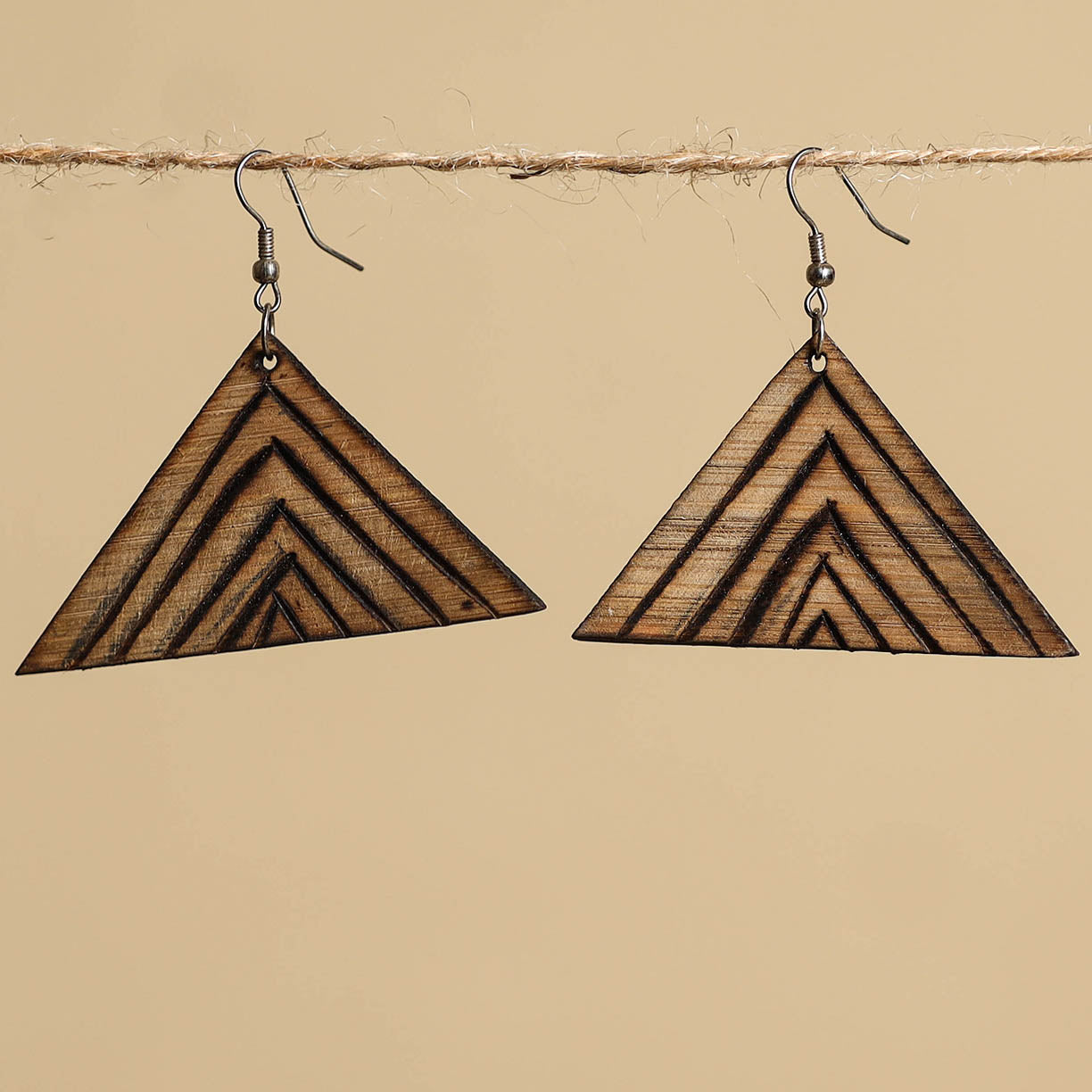 Brown Hand Carved Bamboo Wooden Earrings