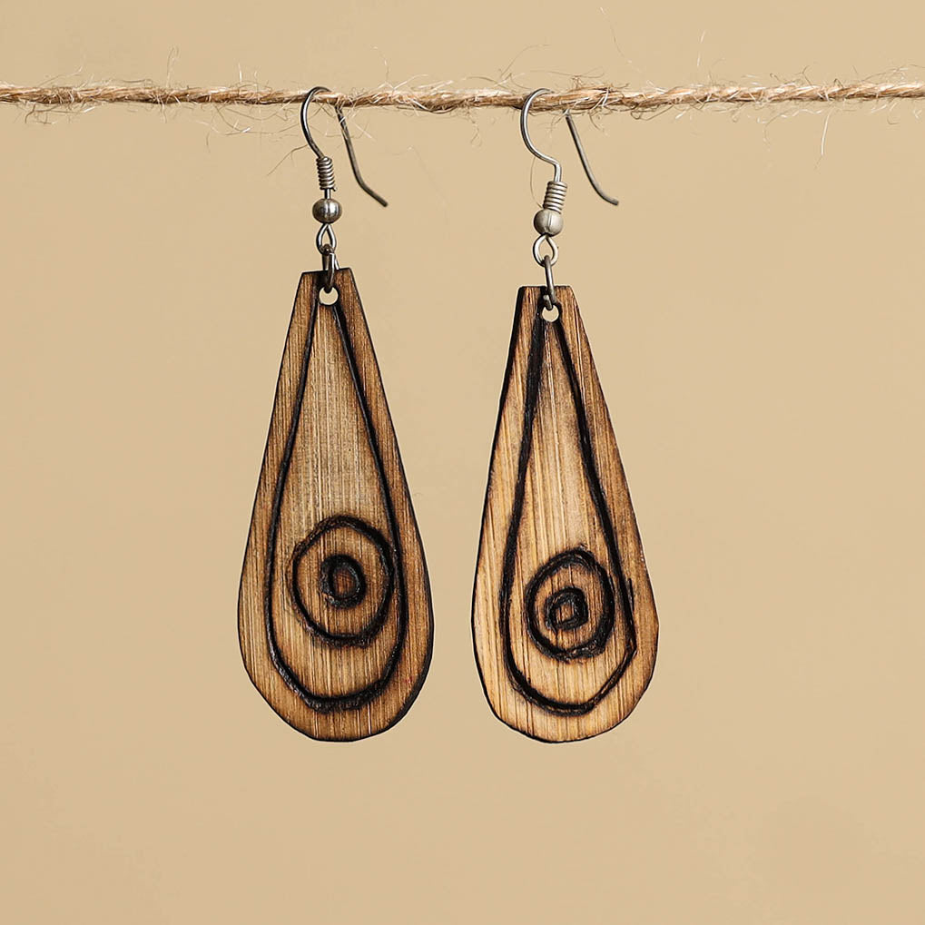 Hand Carved Bamboo Wooden Earrings