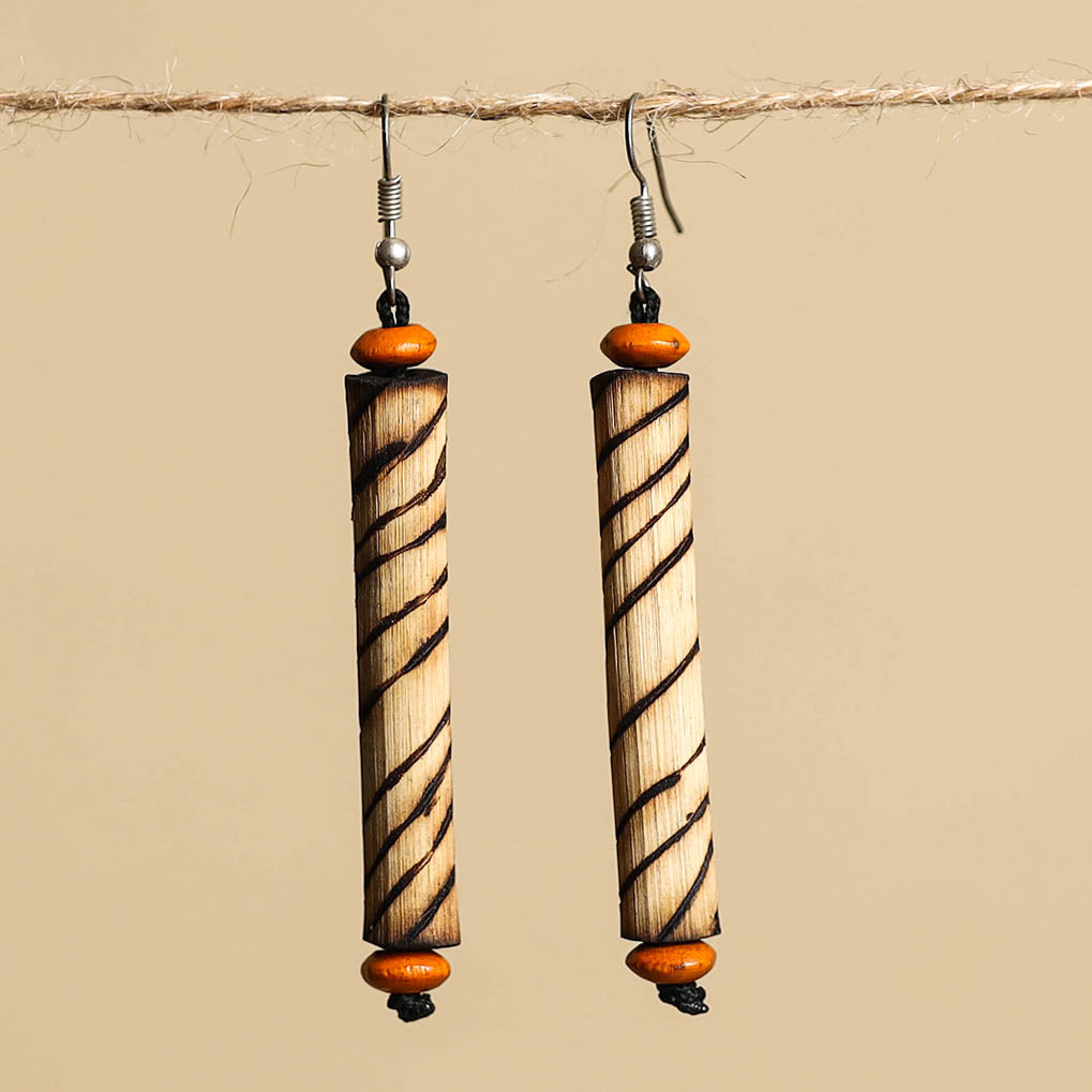 Brown - hand carved bamboo wooden earrings 24 - handcrafted
