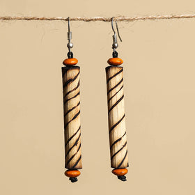 Brown - hand carved bamboo wooden earrings 24 - handcrafted