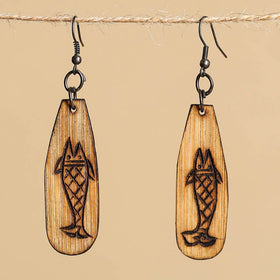 Brown - hand carved bamboo wooden earrings 34 - handcrafted