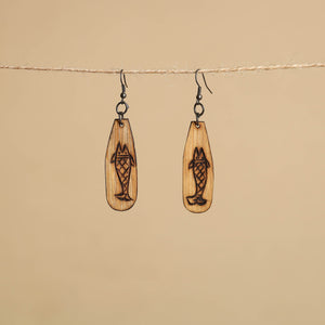 Brown - hand carved bamboo wooden earrings 34 - handcrafted