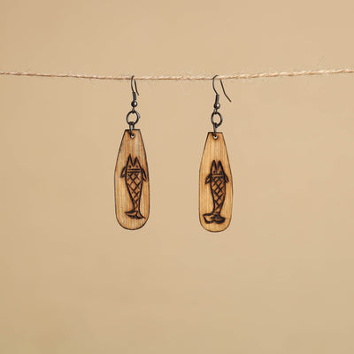 Brown - hand carved bamboo wooden earrings 34 - handcrafted