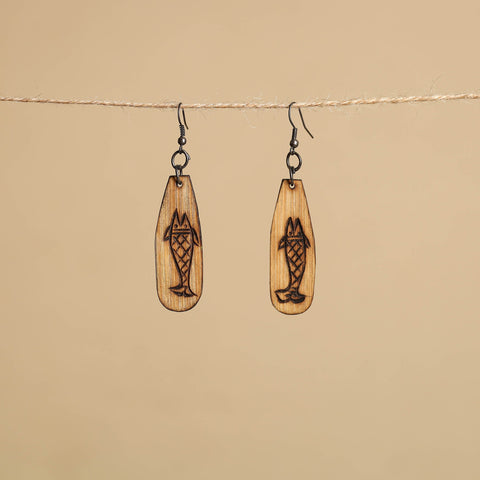 Brown - hand carved bamboo wooden earrings 34 - handcrafted