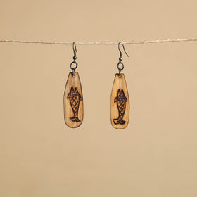 Brown - hand carved bamboo wooden earrings 34 - handcrafted