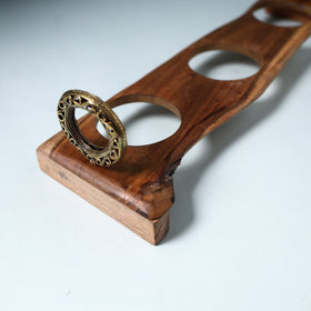 Handcarved Dokra Natural Mahogany Brown Wooden Glass Holder Tray