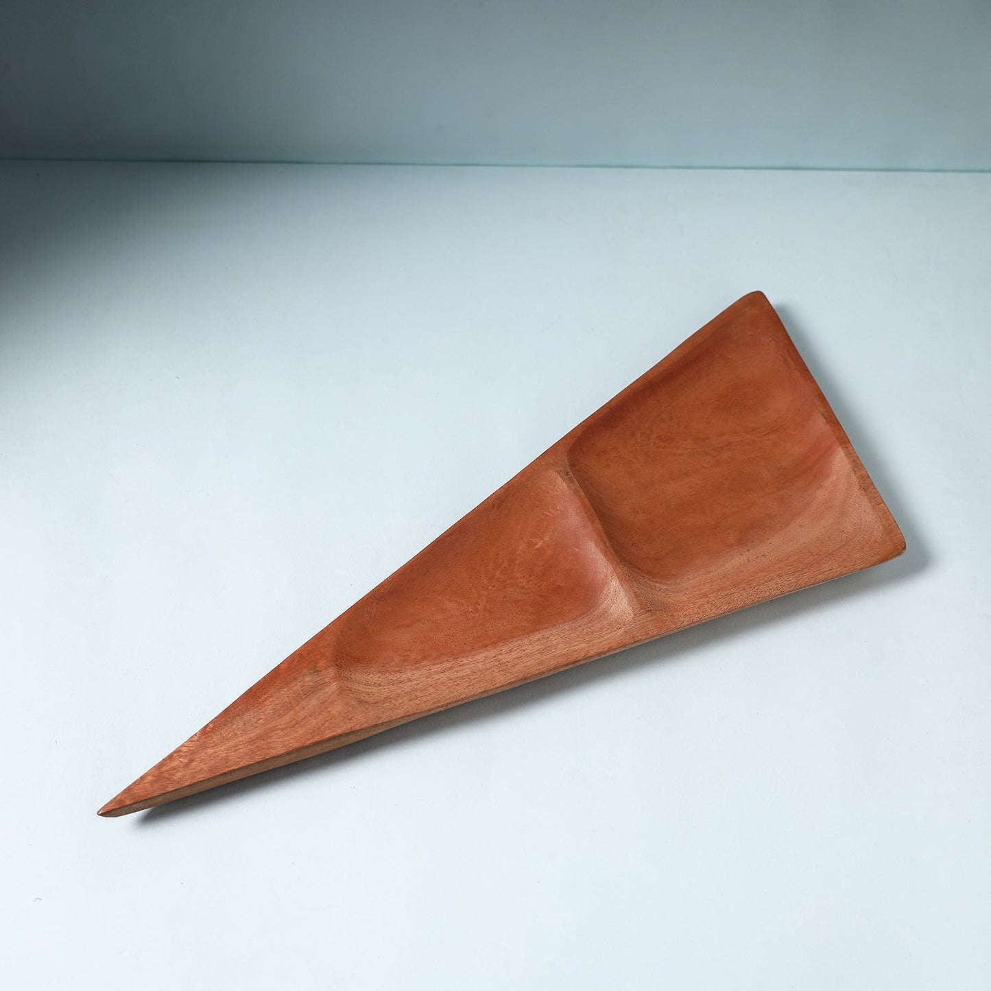  Handcarved Natural Mahogany Brown Wooden Triangle Tray