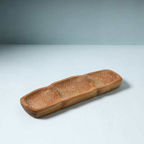Brown Handcarved Natural Neem Wooden Serving Tray