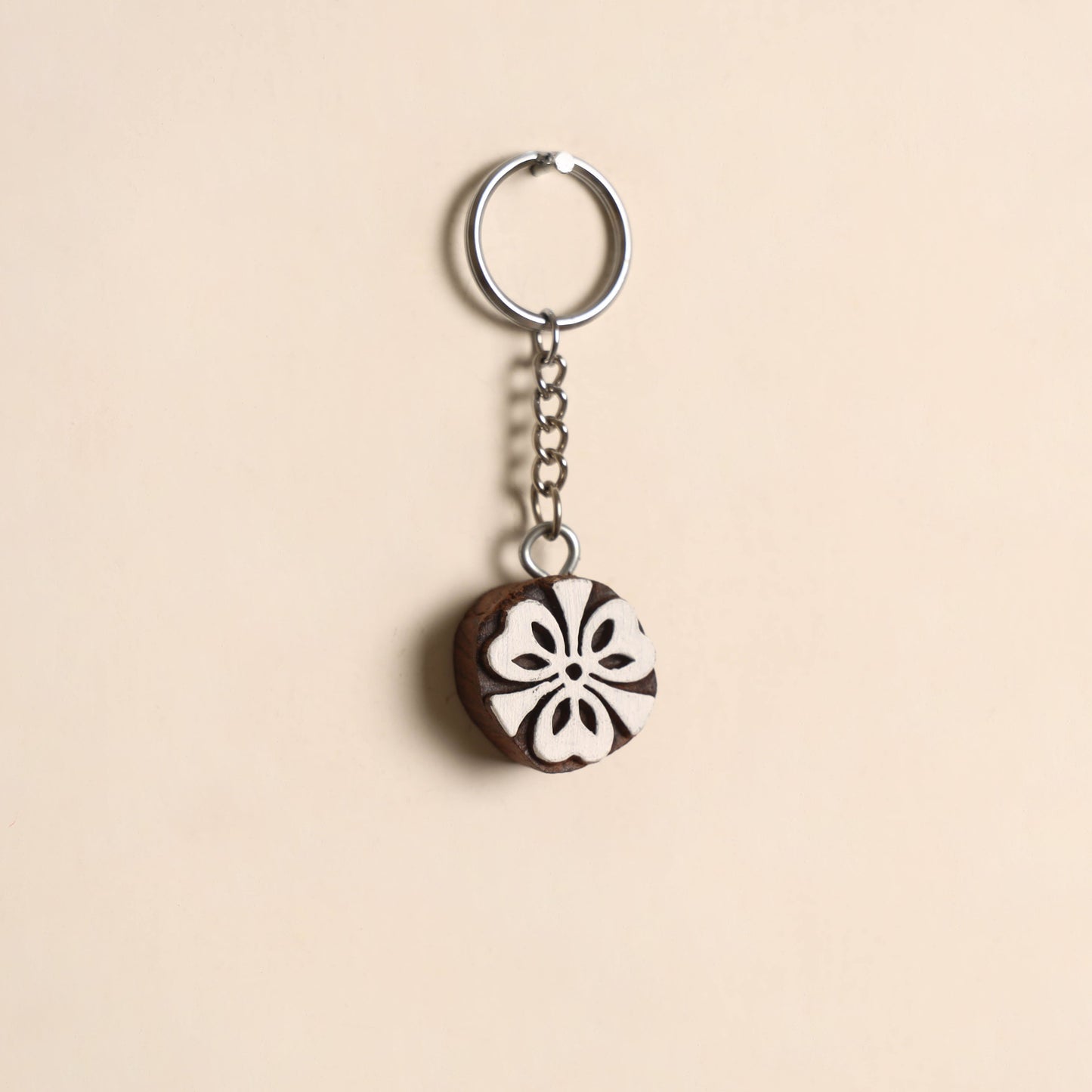 Hand carved sheesham wood keychain 07 - handcrafted