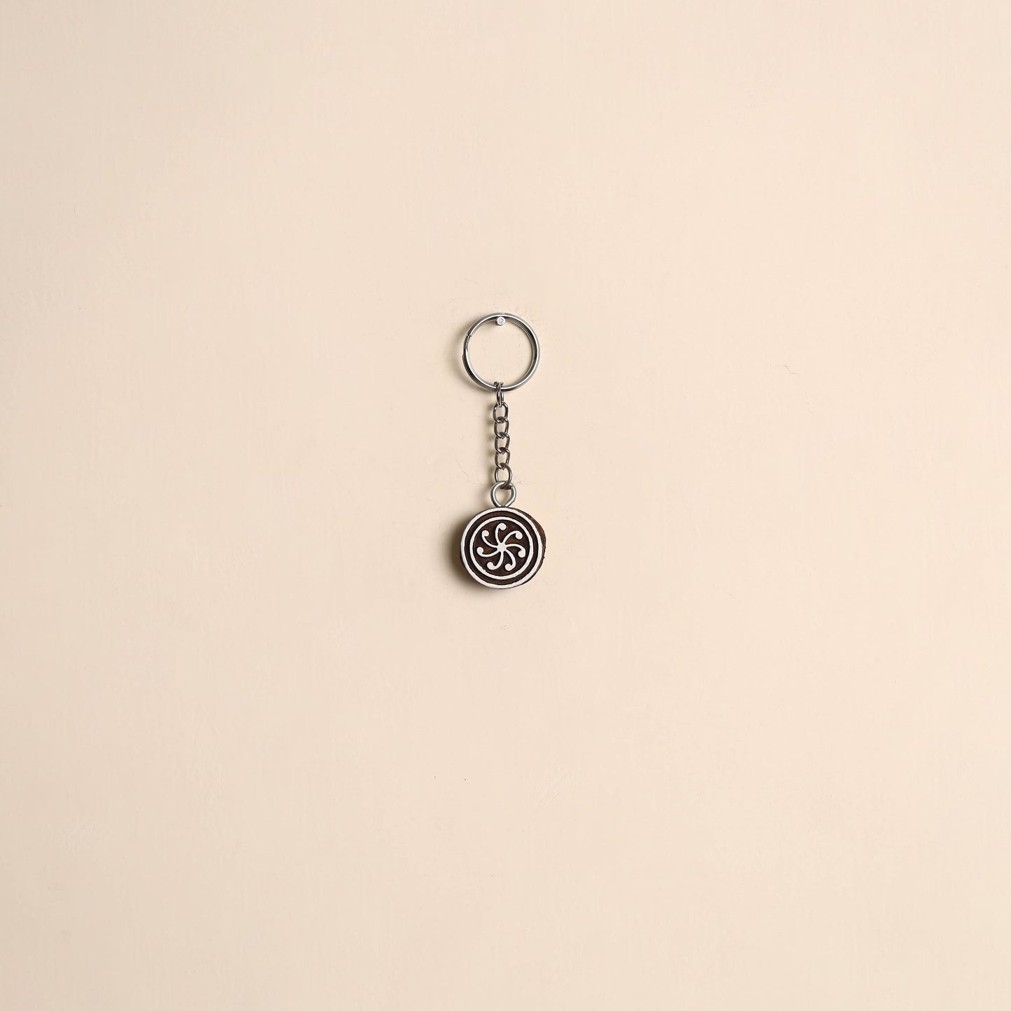 Hand carved sheesham wood keychain 02 - handcrafted