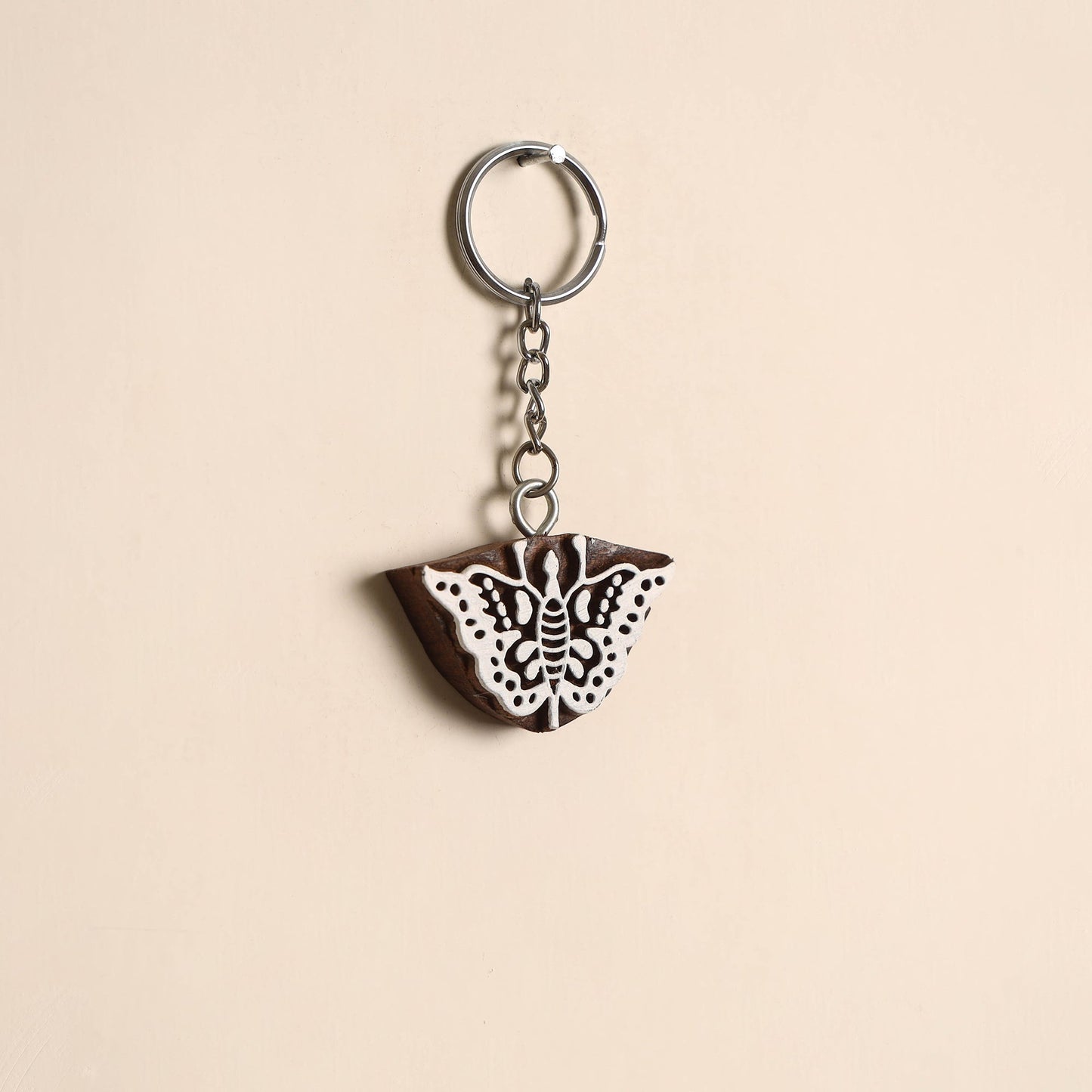Hand carved sheesham wood keychain 03 - handcrafted