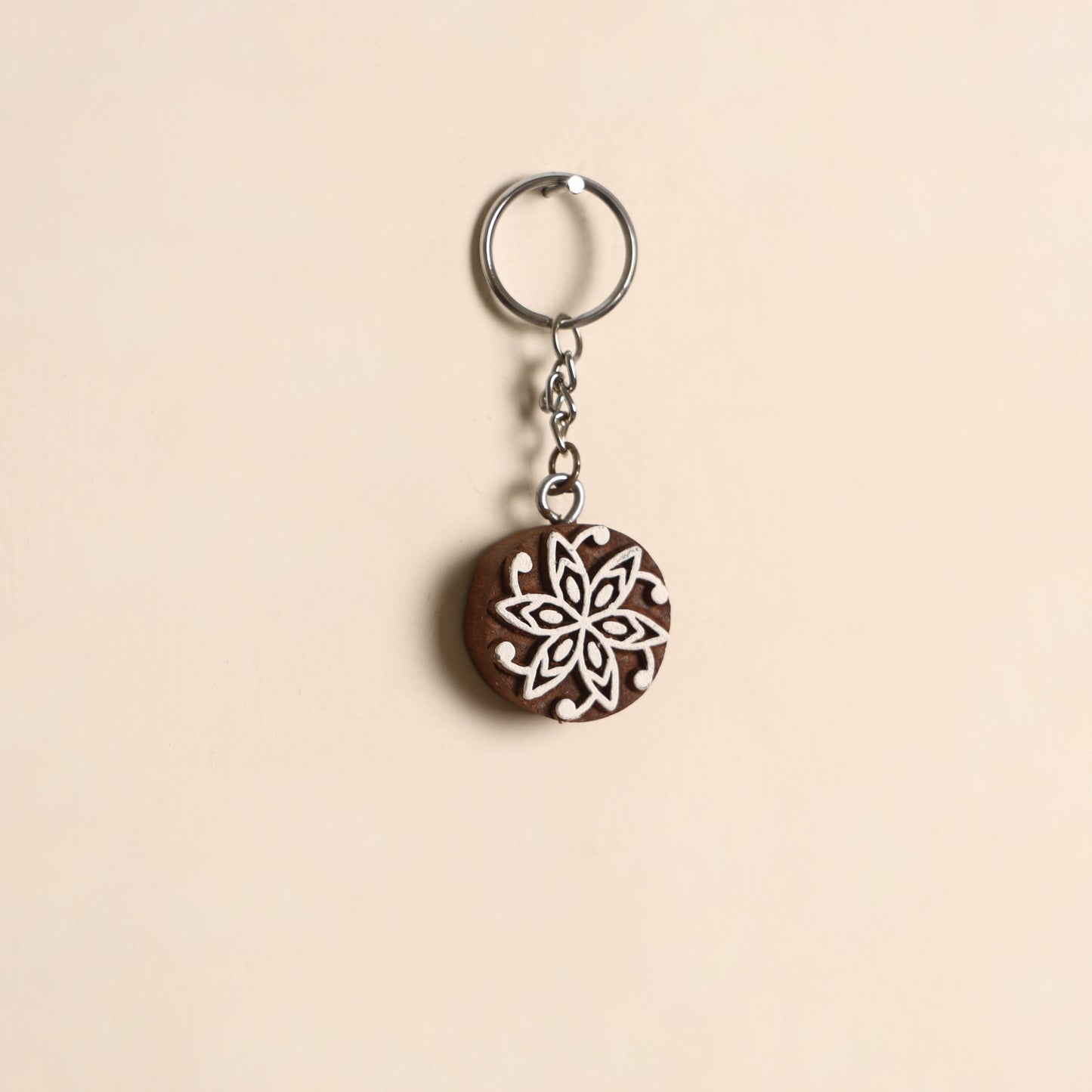Hand carved sheesham wood keychain 05 - handcrafted