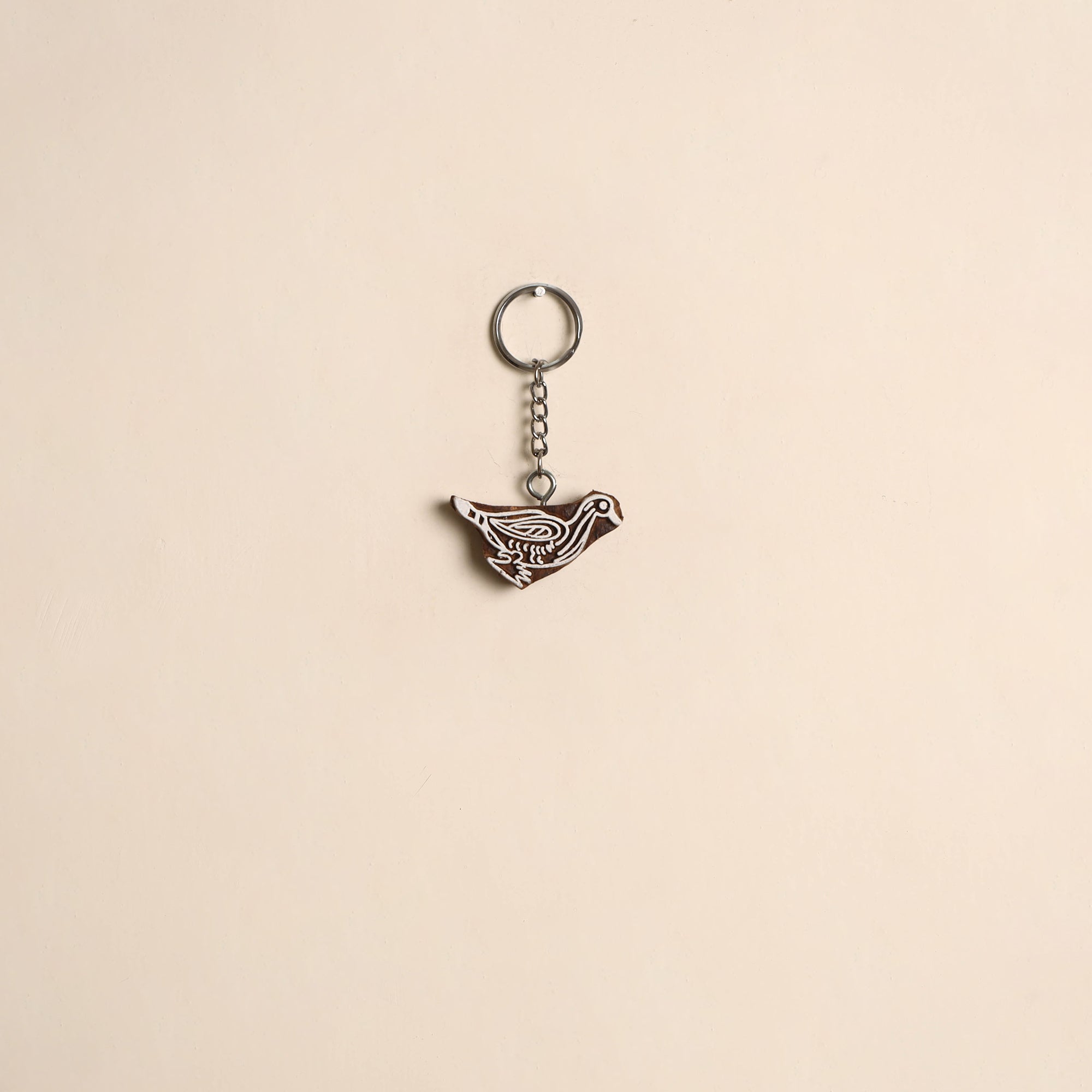 Brown Hand Carved Sheesham Wood Block Keychain