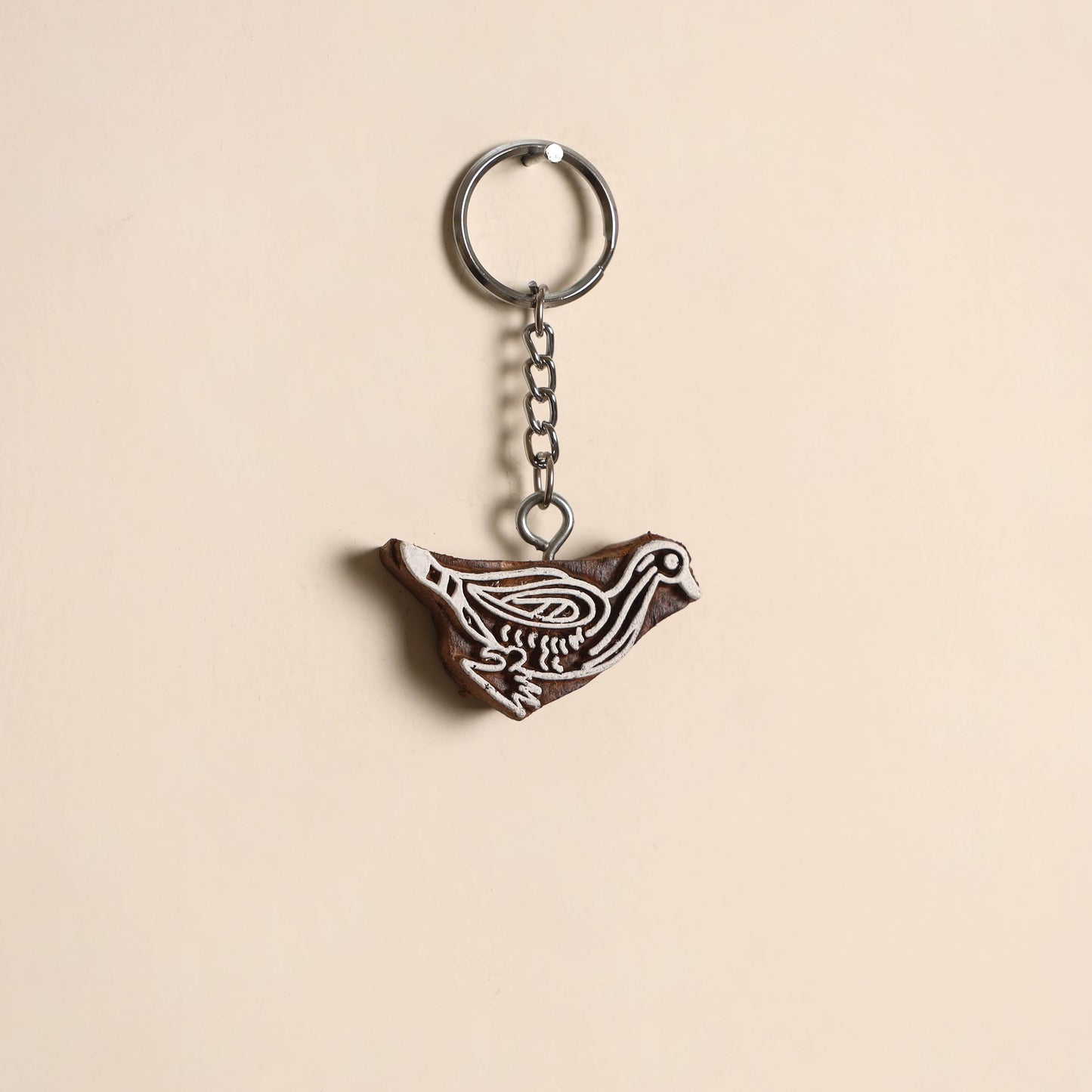 Hand carved sheesham wood keychain 06 - handcrafted